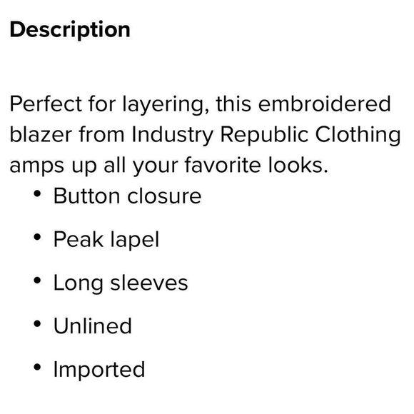 Industry Lapel Collar Long Sleeve One Button Closure Eyelet Lace Jacket Size 6 - Picture 14 of 14